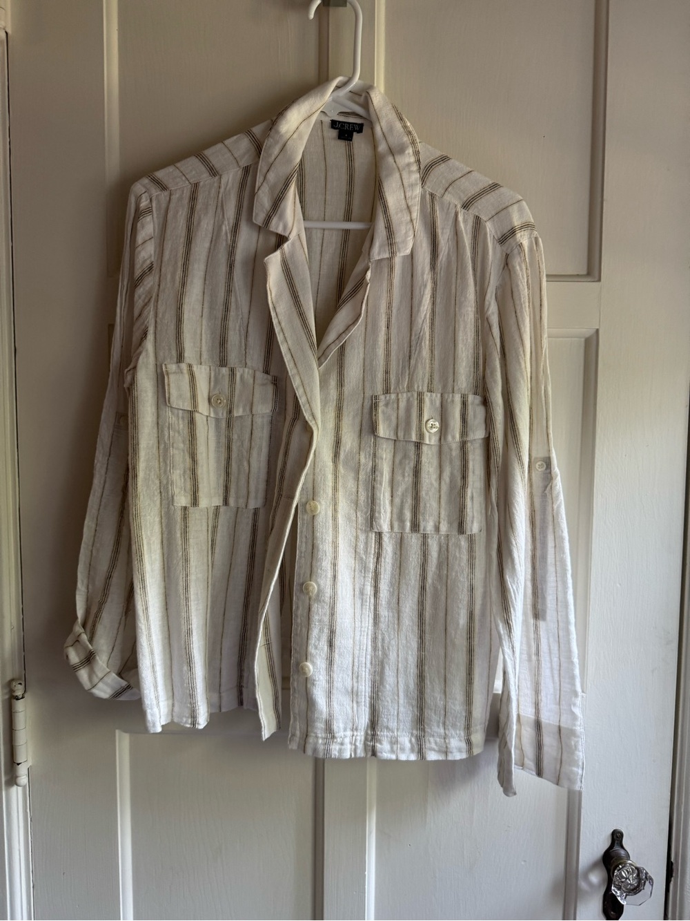 J. Crew Cream and Tan Striped Button-Down Shirt